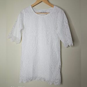 Sandro Moscoloni White Lace Detail Fabric Dress